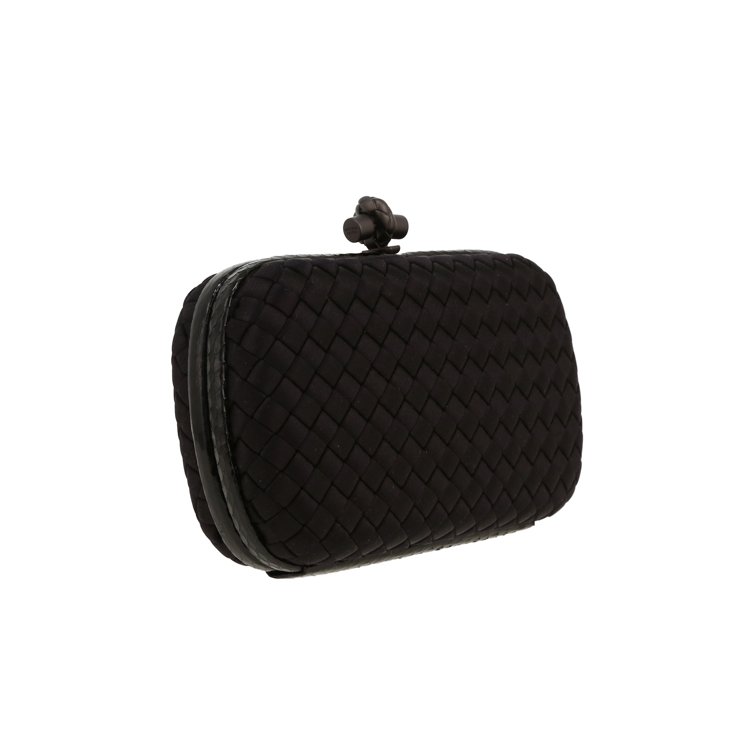 Minaudière Bottega Veneta  Knot en satin noir et python noir - Detail D5