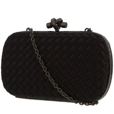 Bottega Veneta  Knot clutch  in black satin  and black python
