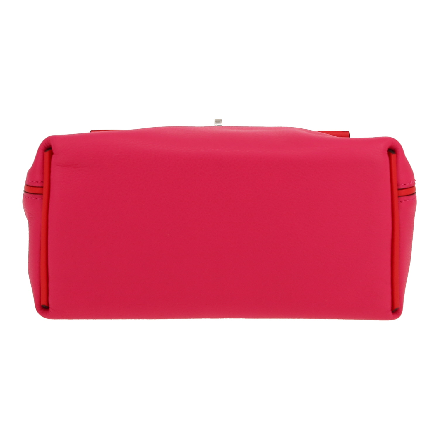 Hermès  24/24 mini  shoulder bag  in pink Evercolor leather  and red Swift leather - Detail D1