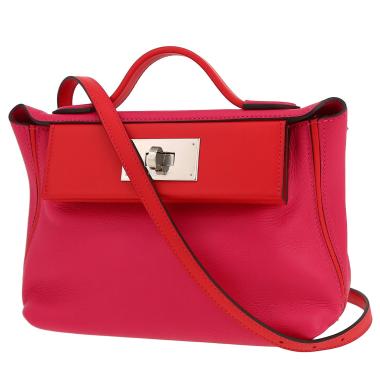Bolso bandolera Hermès  24/24 mini  en cuero Evercolor rosa y cuero swift rojo