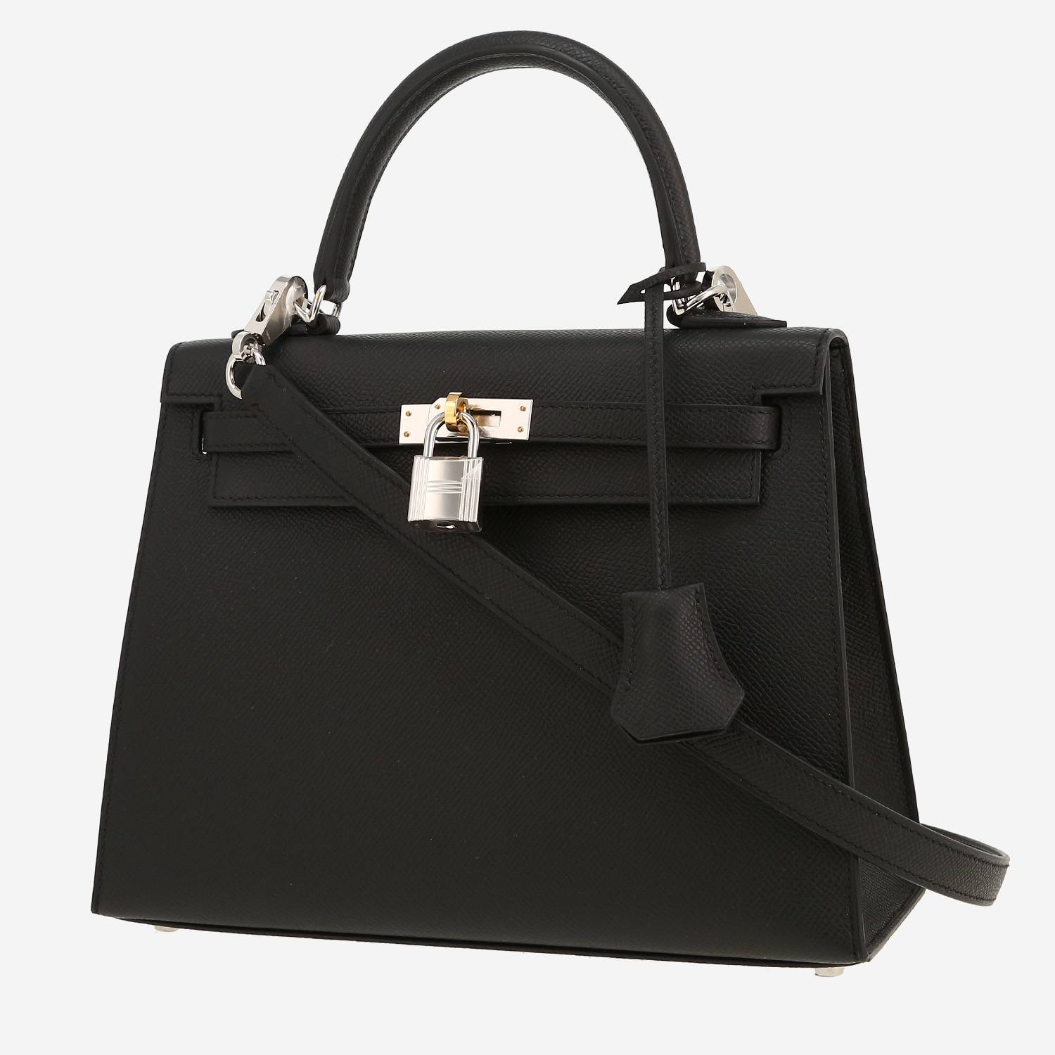 Bolso de mano Hermès  Kelly 25 cm en cuero epsom negro