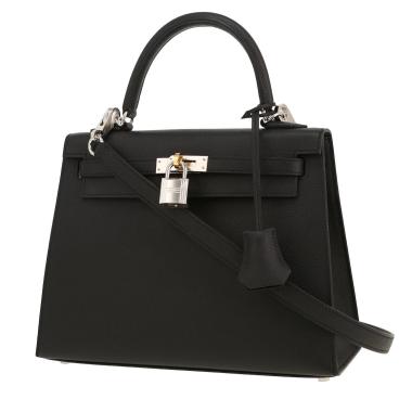Sac à main Hermès  Kelly 25 cm Electrum en cuir epsom noir