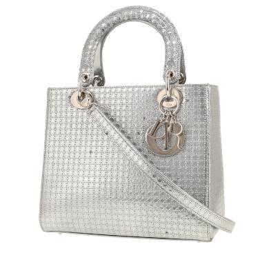 Bolso de mano Dior  Lady Dior en charol plateado