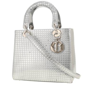 Sac à main Dior  Lady Dior en cuir verni argenté