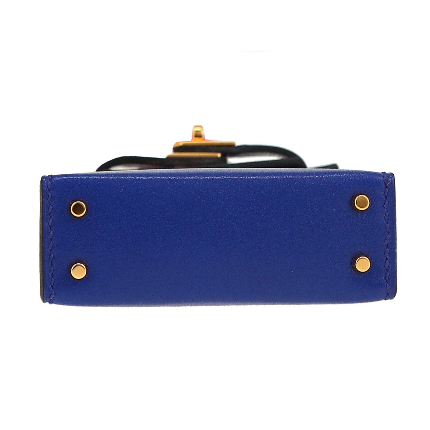 Accessorio per borsa Hermès  Kelly Twilly bag charm in pelle Tadelakt blu e seta multicolore - Detail D1