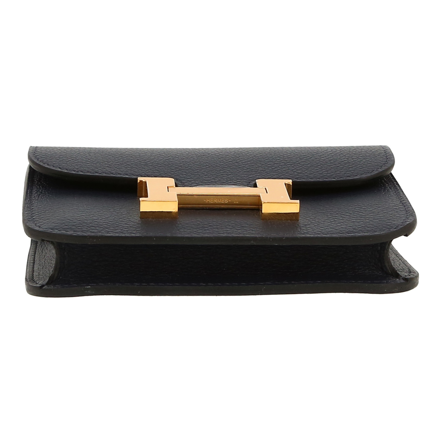 Hermès  Constance Slim pouch  in blue Evercolor leather - Detail D1