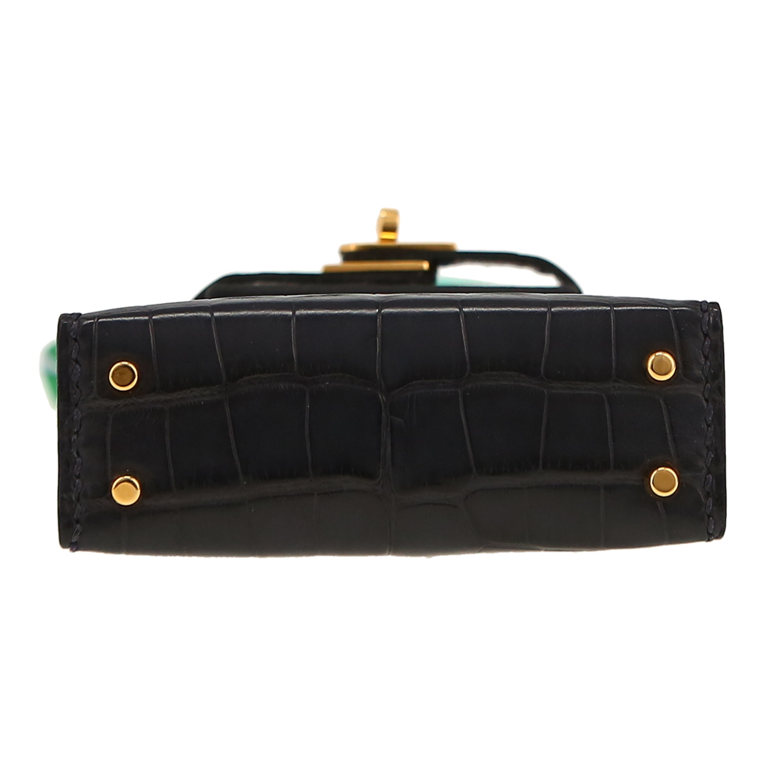 Hermès  Kelly Twilly bag charm key-ring  in black alligator  and multicolor satin - Detail D1