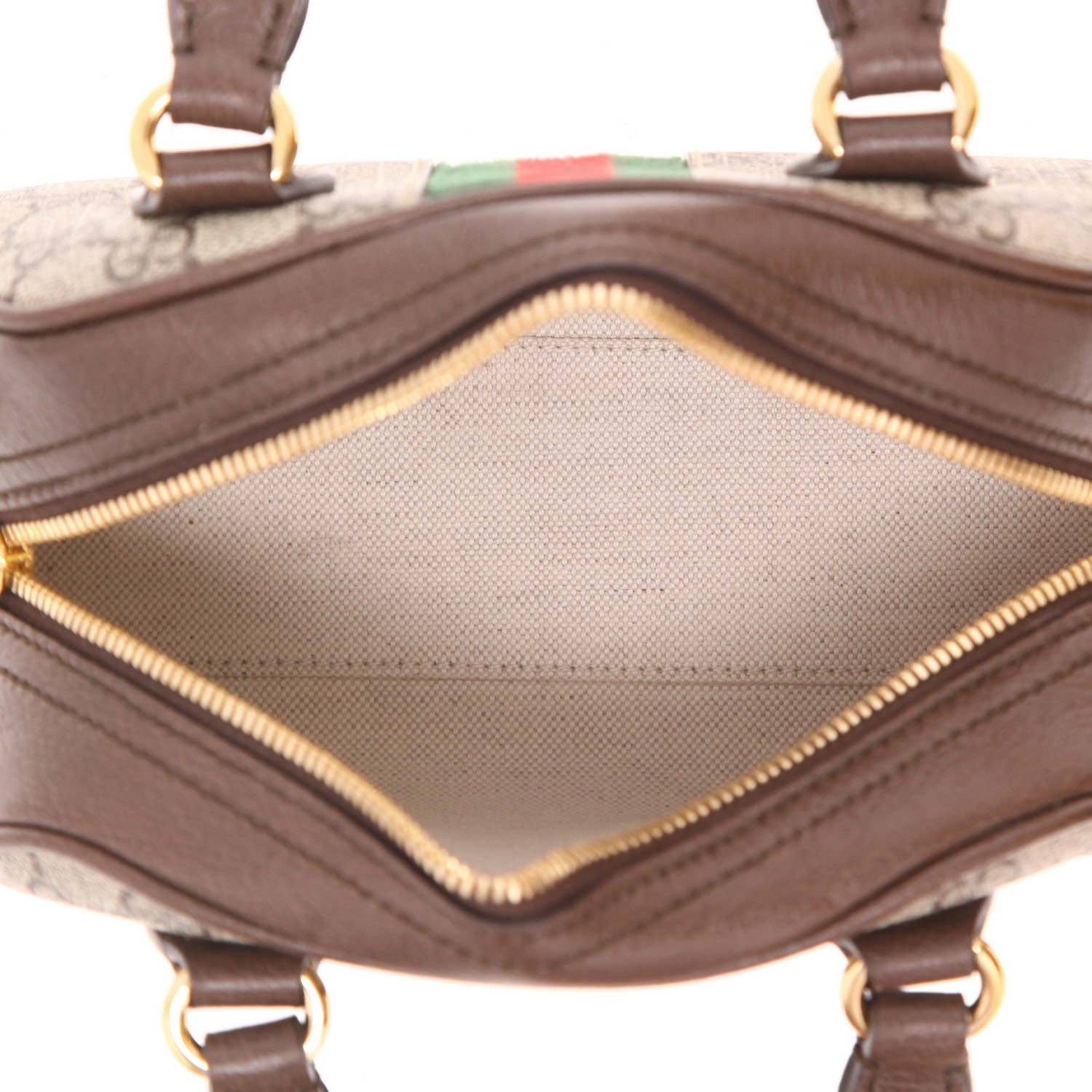 Bolso bandolera Gucci  Ophidia mini  en tejido "sûpreme GG" beige y cuero marrón - Detail D3