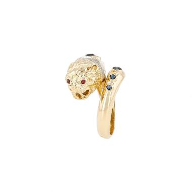 Bague Lalaounis en or jaune, diamants, saphirs et rubis
