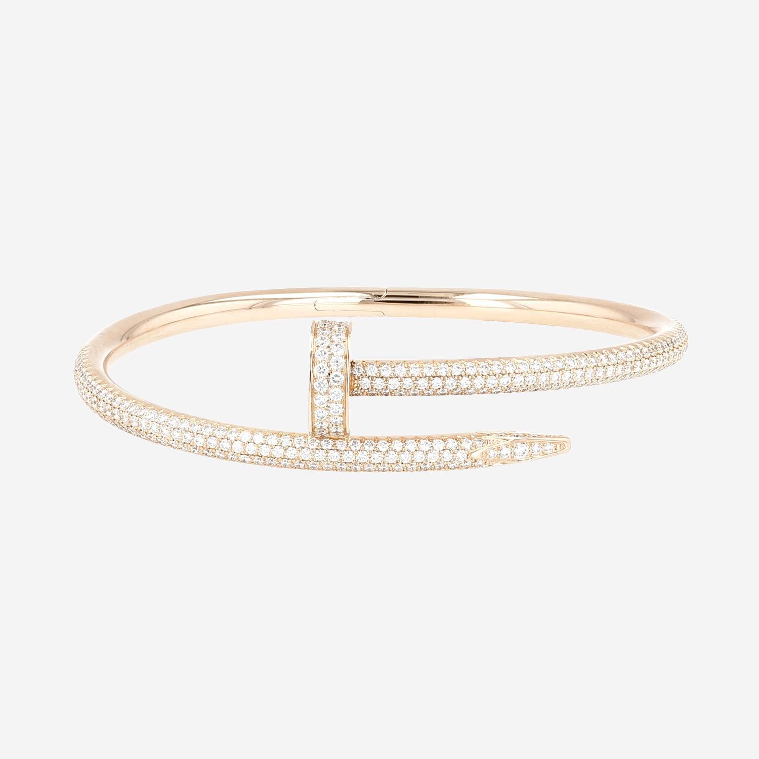 Bracelet Cartier Juste un clou en or rose et diamants, taille 15