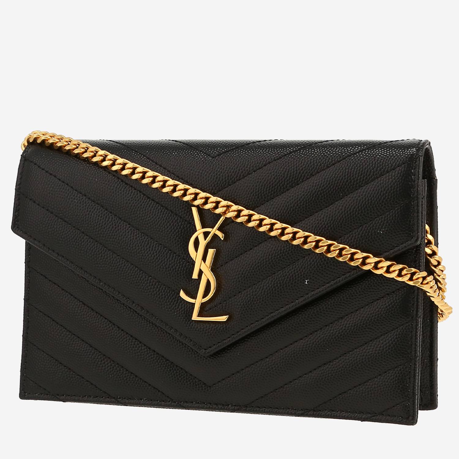 Borsa a tracolla Saint Laurent  Cassandre Envelope Chain Wallet in pelle martellata e trapuntata nera