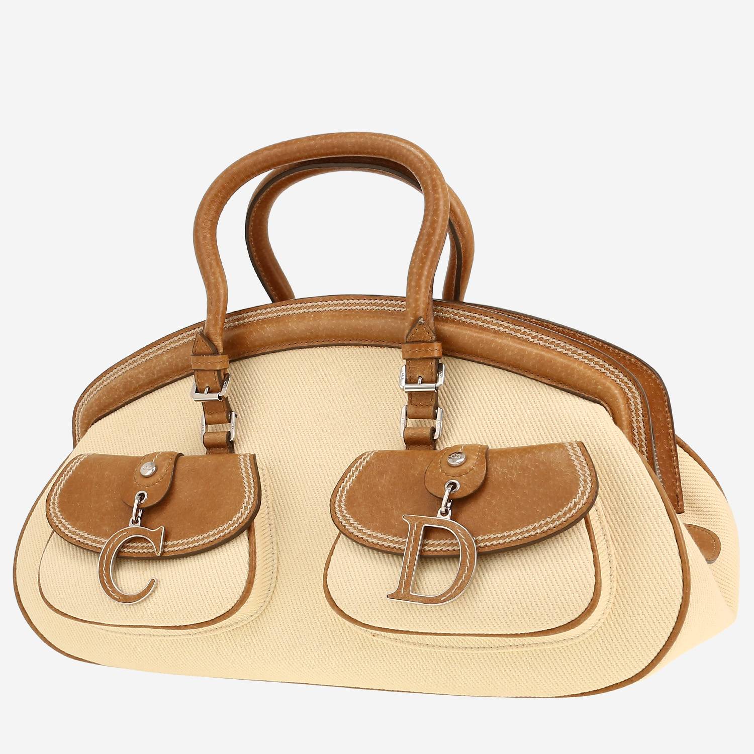 Bolso de mano Dior  Détective en lona beige y cuero marrón