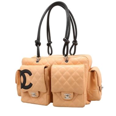 Chanel  Cambon Reporter handbag  in beige and black quilted leather