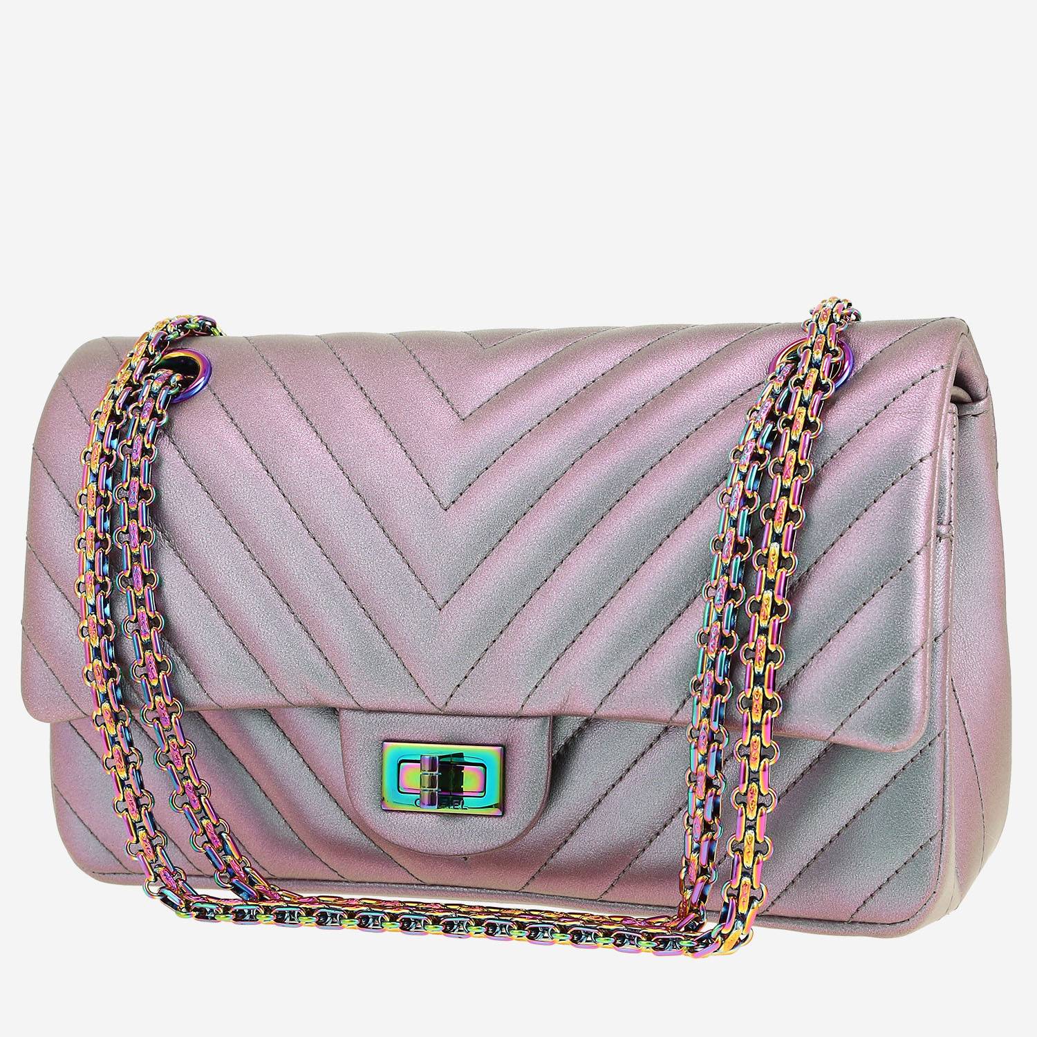 Sac bandoulière Chanel  2.55 en cuir matelassé chevrons violet