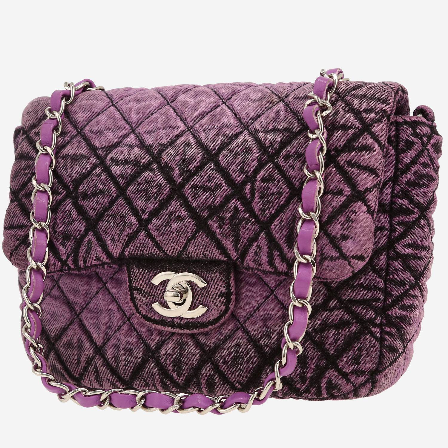 Bolso bandolera Chanel   en lona denim rosa y negra