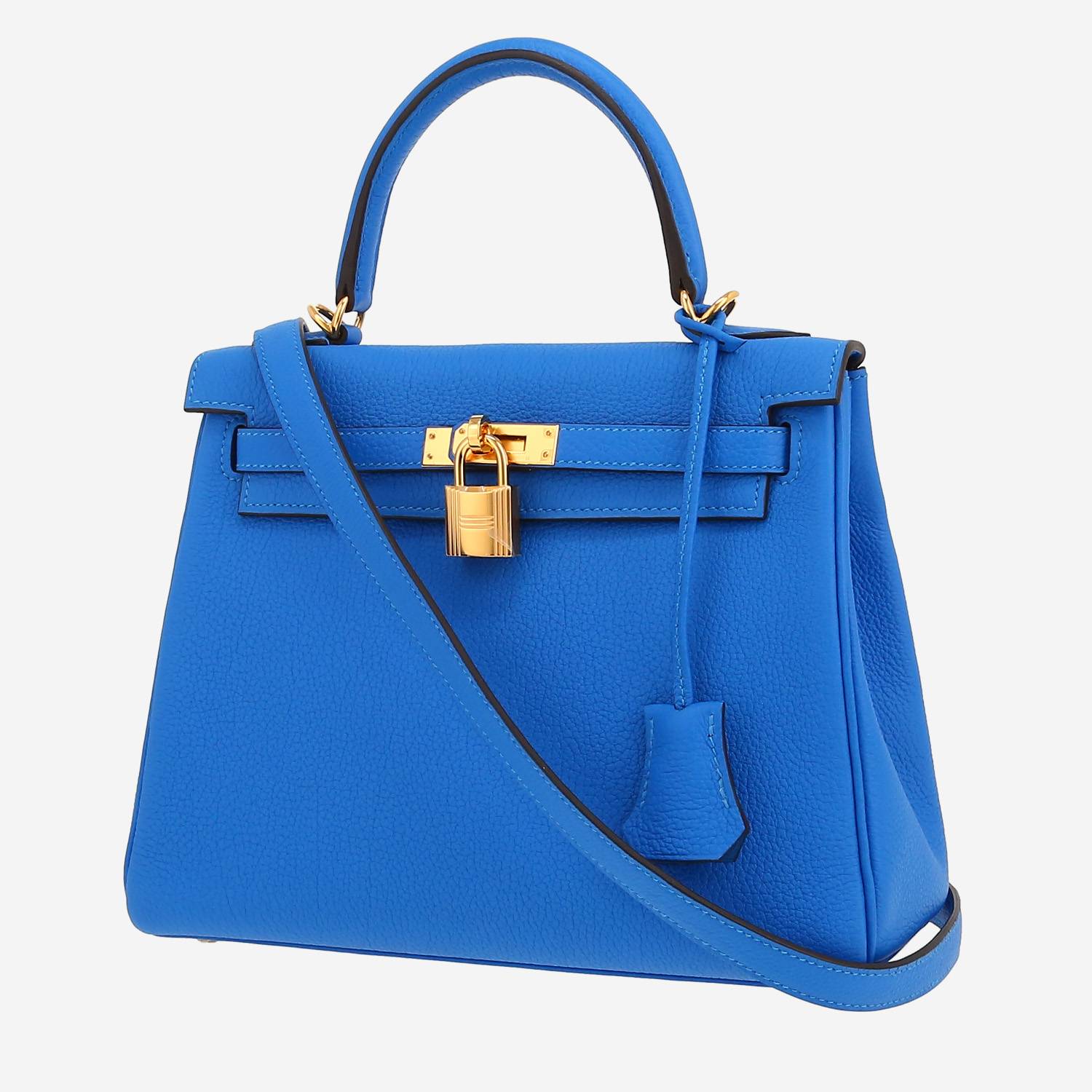 Sac à main Hermès  Kelly 25 cm en cuir togo Bleu Hydra