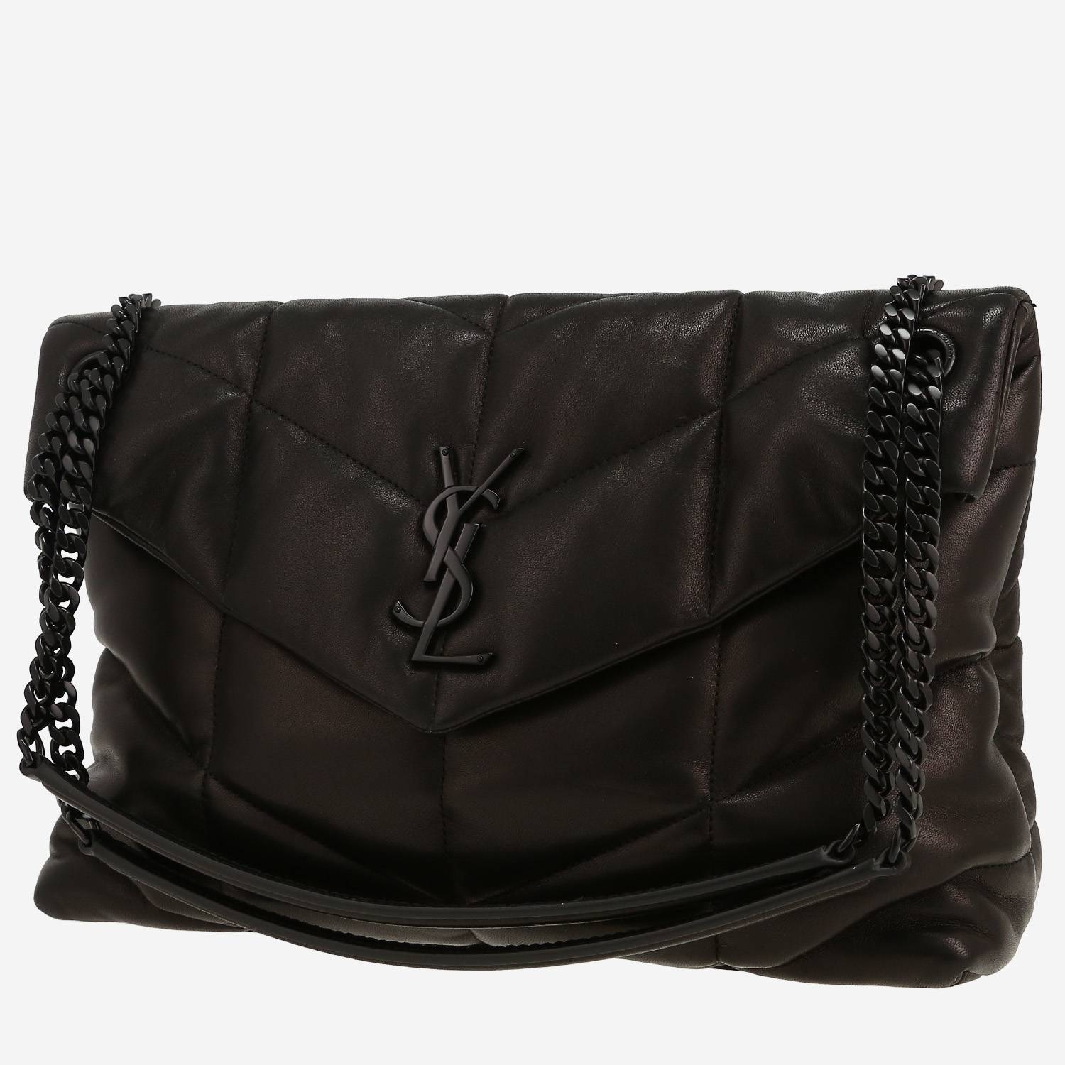Borsa a tracolla Saint Laurent  Loulou Puffer modello grande  in pelle trapuntata a zigzag nera