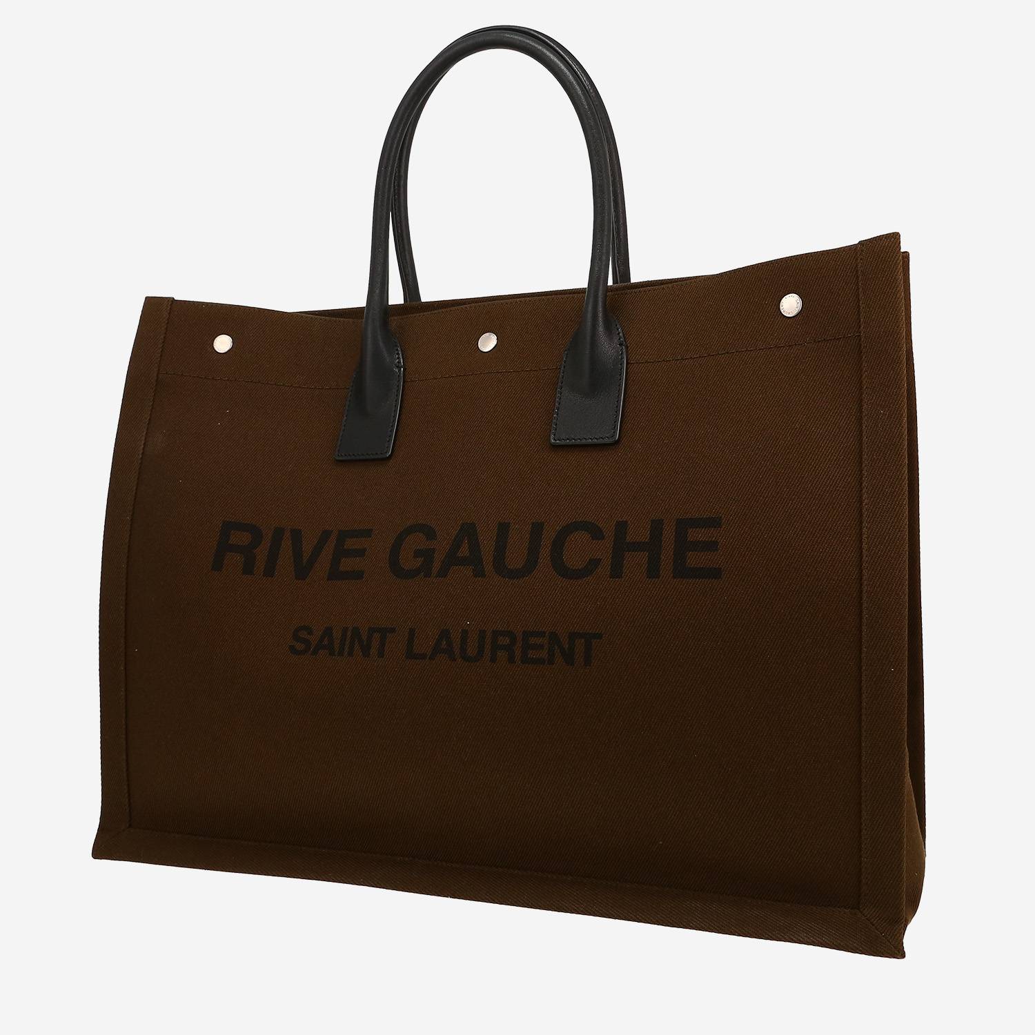 Saint Laurent  Rive Gauche shopping bag  in khaki canvas  and black leather