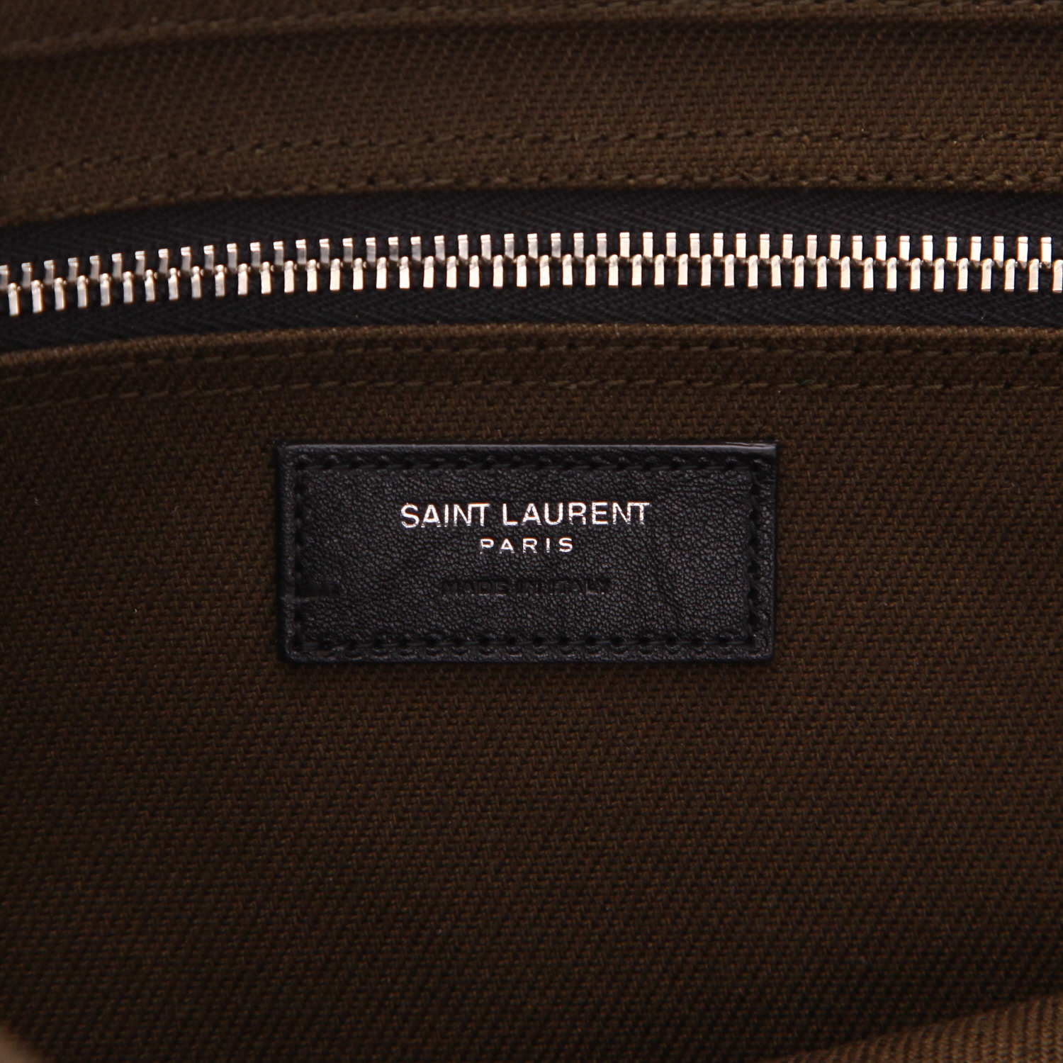 Shopping bag Saint Laurent  Rive Gauche in tela verde kaki e pelle nera - Detail D2