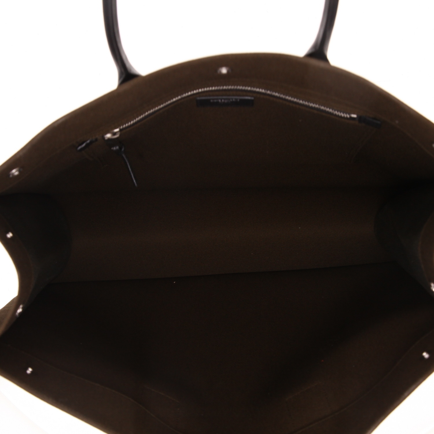 Sac cabas Saint Laurent  Rive Gauche en toile vert-kaki et cuir noir - Detail D3