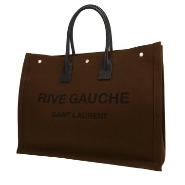 Saint Laurent  Rive Gauche shopping bag  in khaki canvas  and black leather