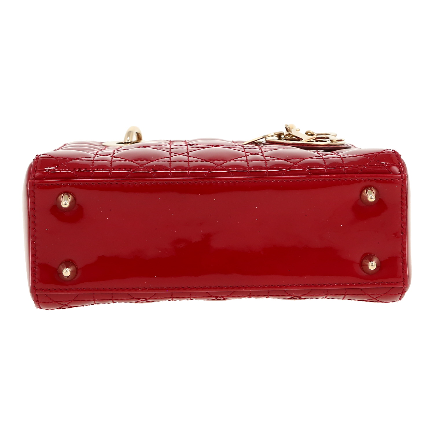 Sac à main Dior  Lady Dior en cuir verni rouge - Detail D1