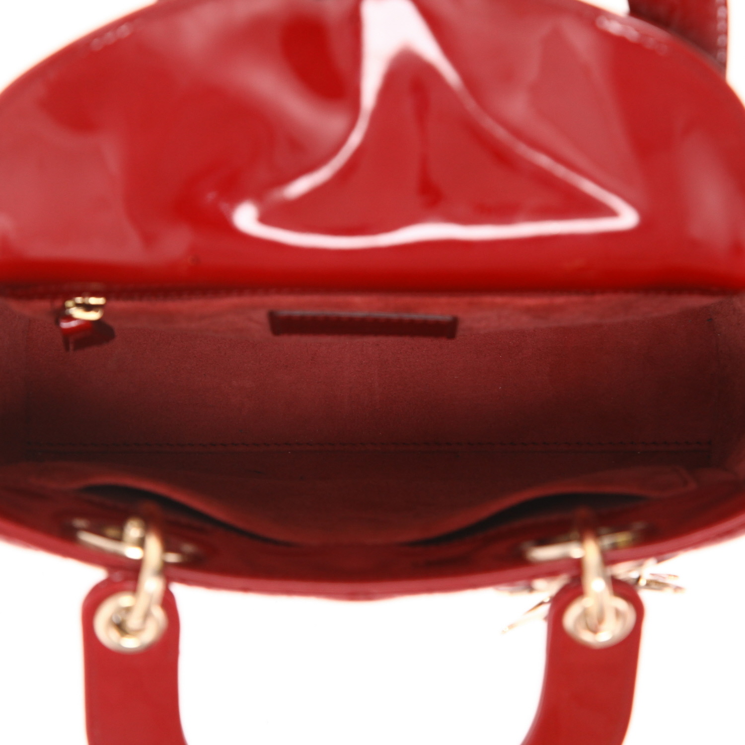 Sac à main Dior  Lady Dior en cuir verni rouge - Detail D3