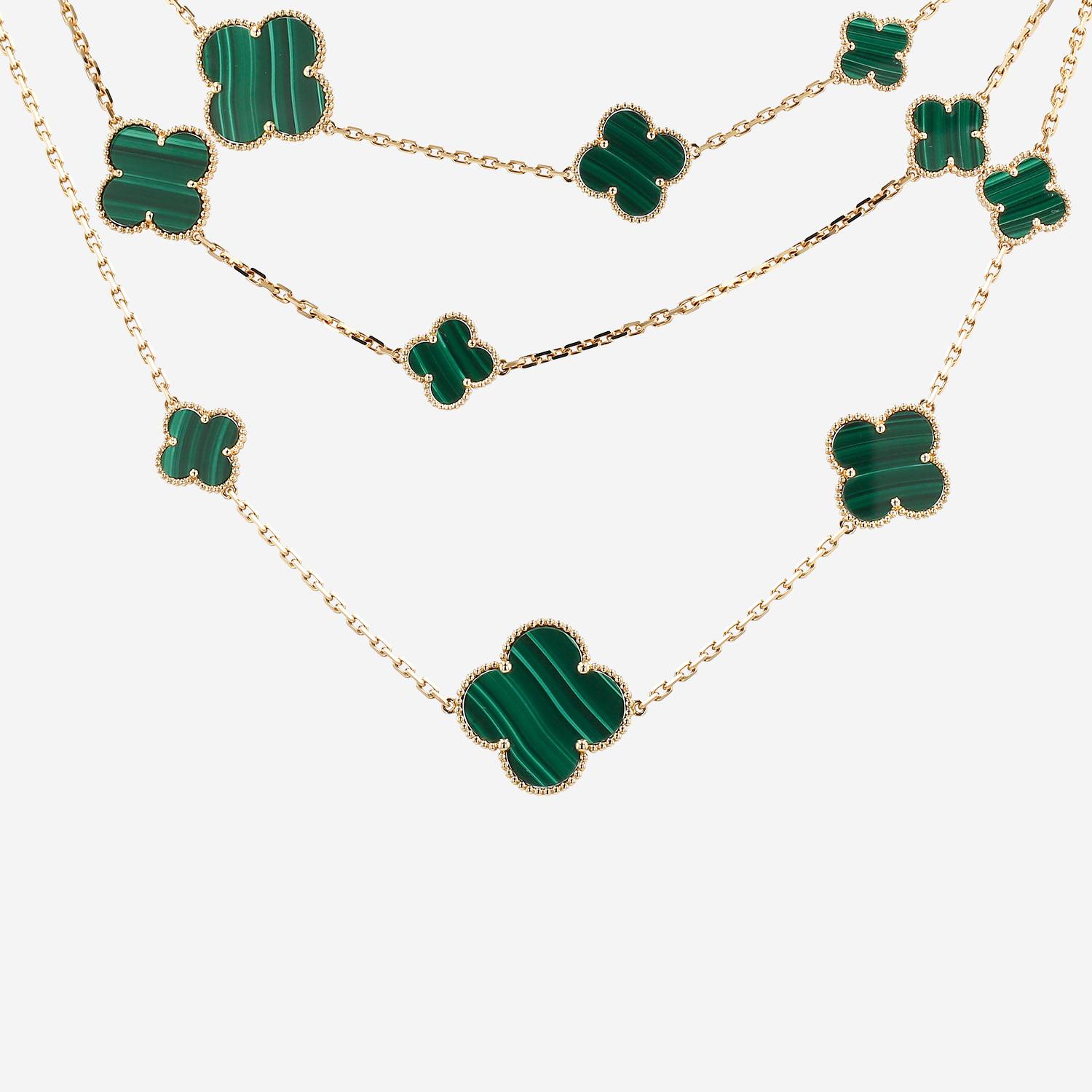 Van Cleef 
Arpels Magic Alhambra long necklace in yellow gold and malachite