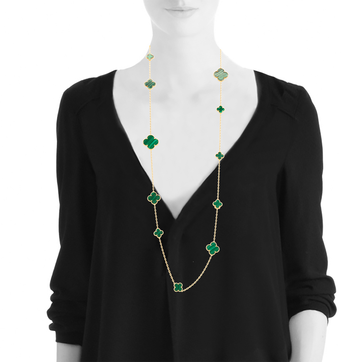 Van Cleef & Arpels Magic Alhambra long necklace in yellow gold and malachite - Detail D1