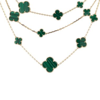 Collana lunga Van Cleef & Arpels Magic Alhambra in oro giallo e malachite