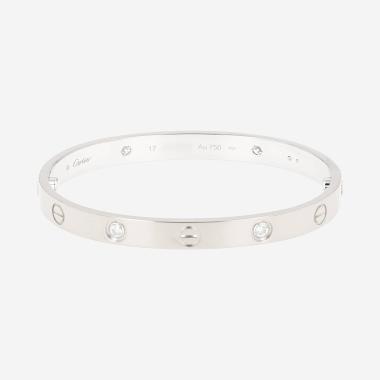 Bracelet Cartier Love 4 diamants en or blanc et diamants, taille 17