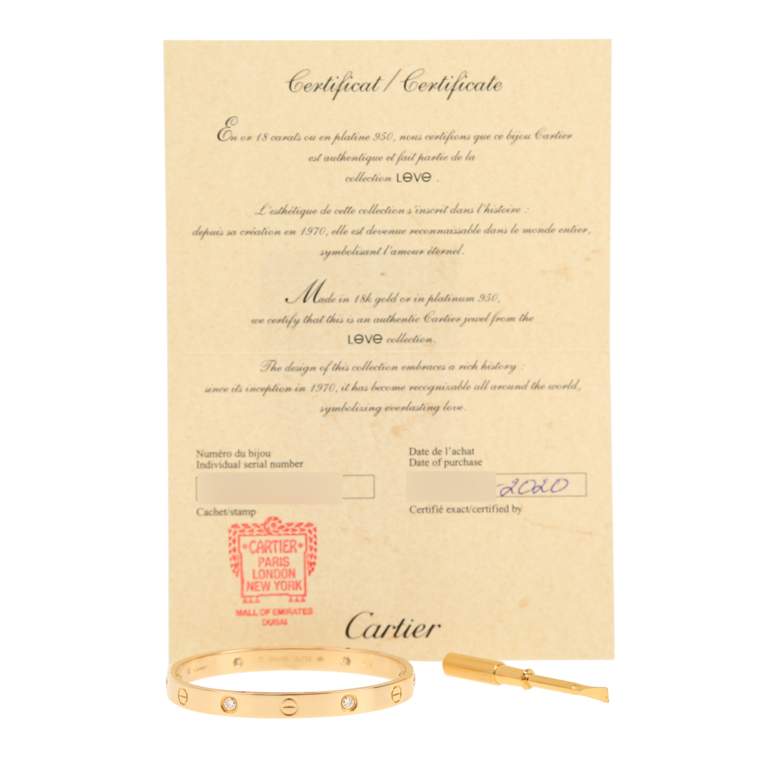 Brazalete Cartier Love 4 diamants de oro amarillo y diamantes - Detail D2