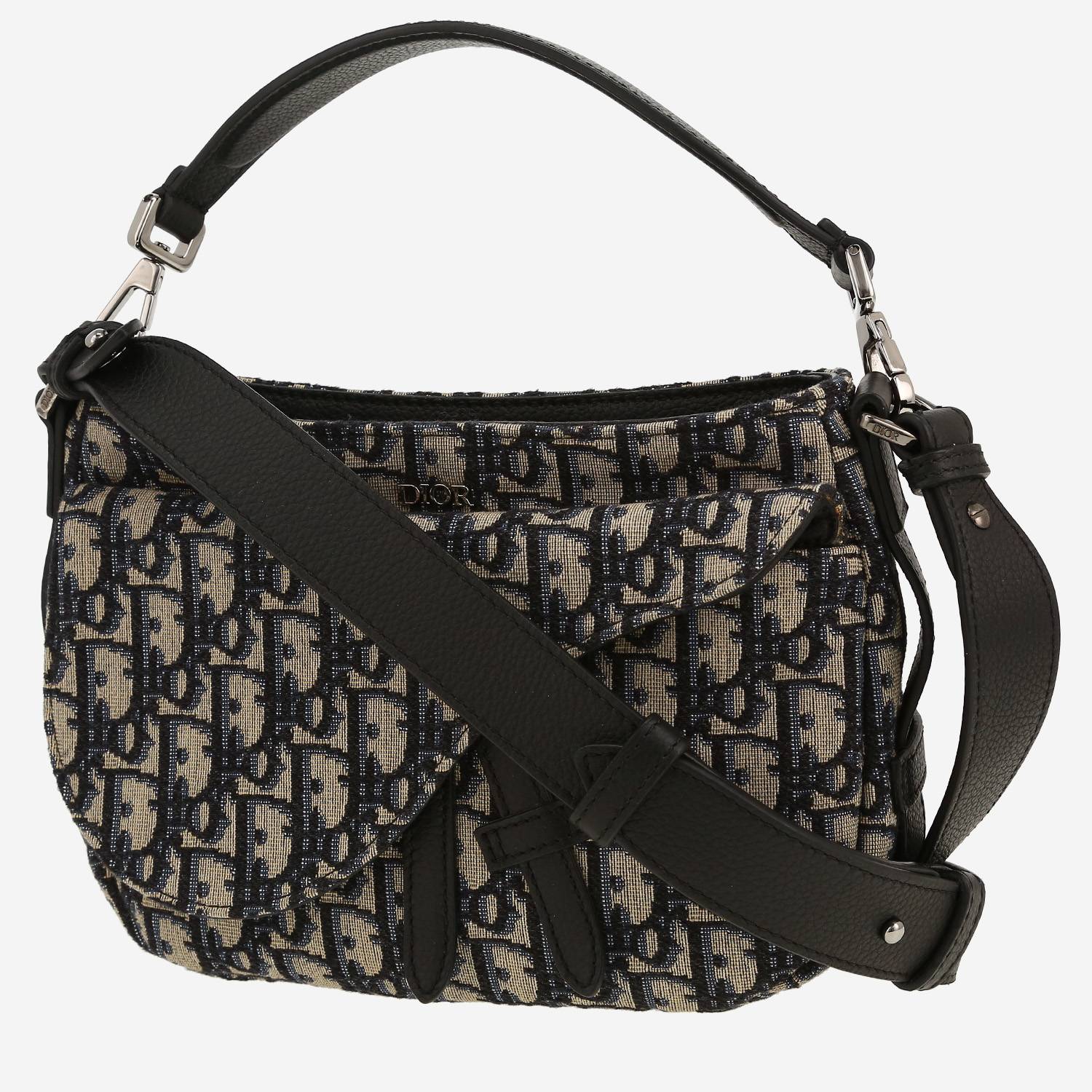 Dior  Saddle Messenger shoulder bag  in blue and grey monogram canvas Oblique  and black leather
