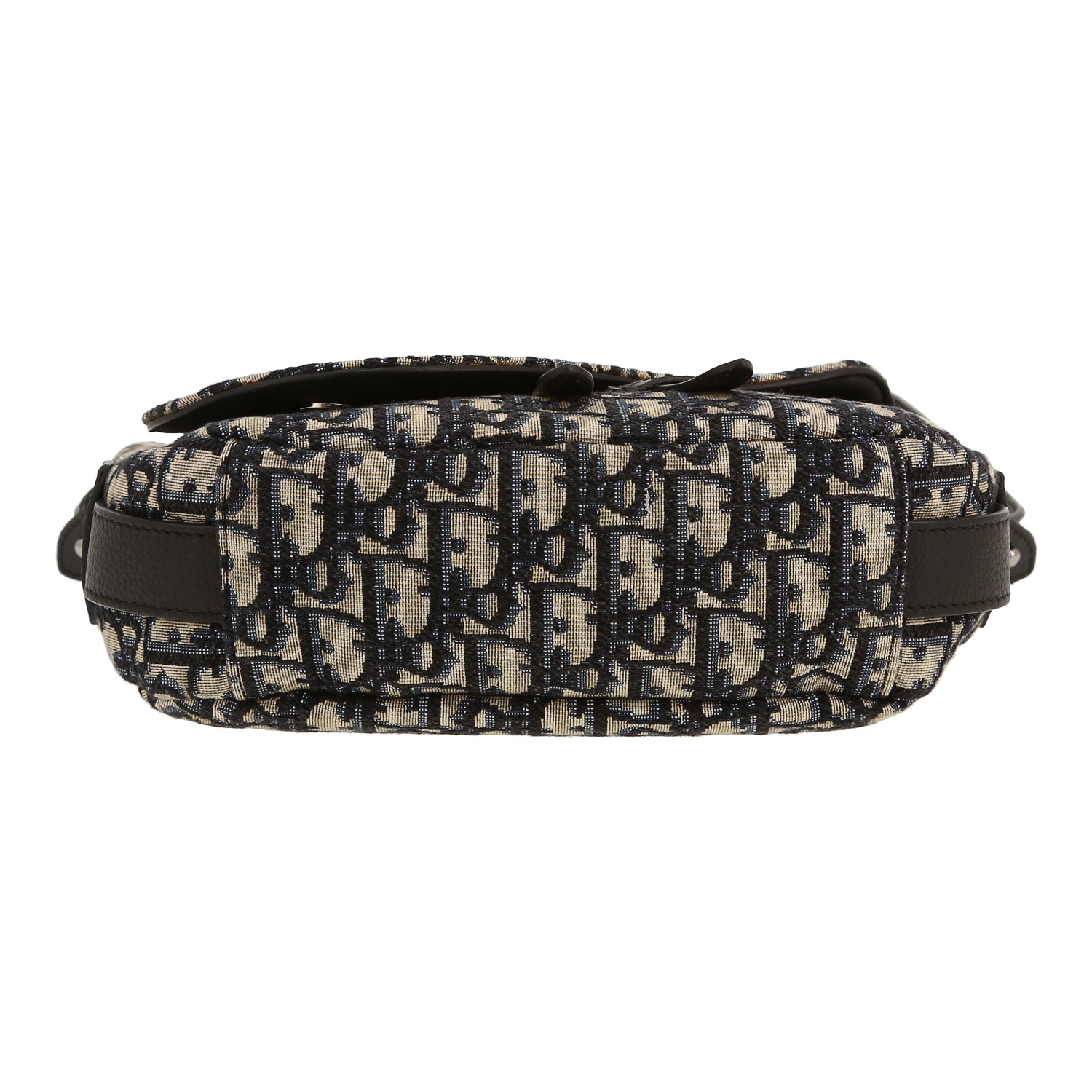 Dior  Saddle Messenger shoulder bag  in blue and grey monogram canvas Oblique  and black leather - Detail D1