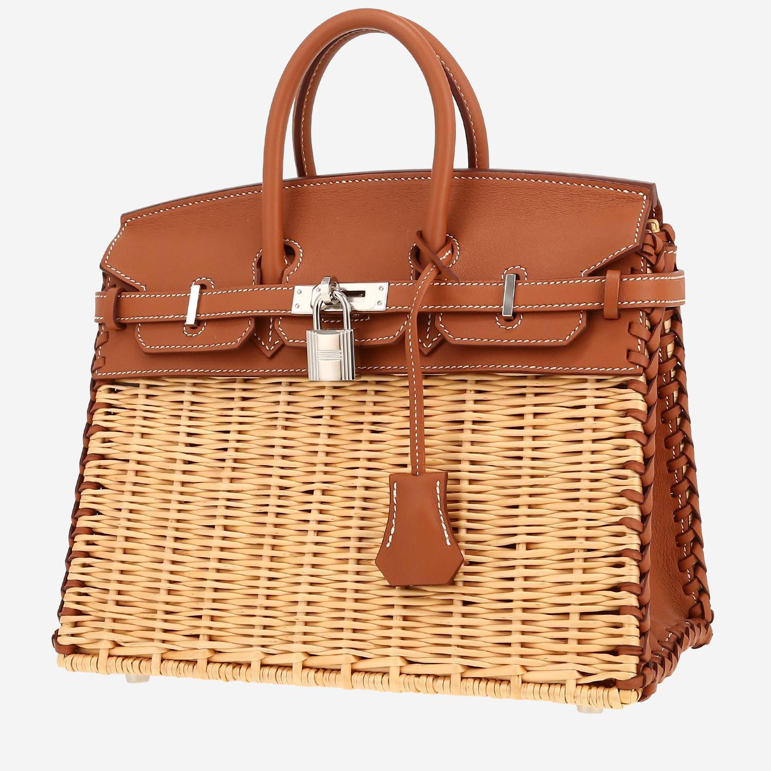 Borsa Hermès  Birkin 25 cm Picnic in pelle Swift gold e vimini