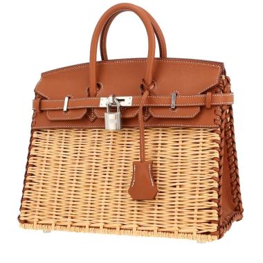 Sac à main Hermès  Birkin 25 cm Picnic en cuir Swift gold et osier