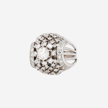 Bague boule Vintage en platine et diamants