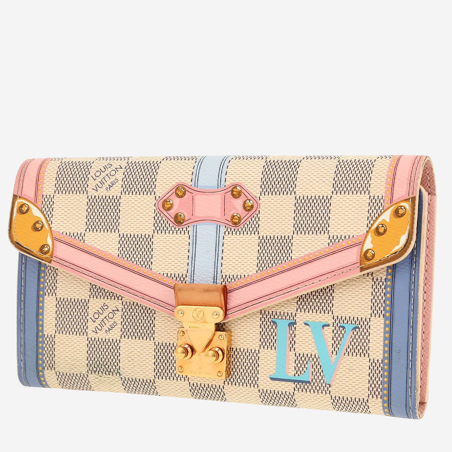 Borsa a tracolla Louis Vuitton  Pallas in tela cerata con motivo a scacchi azzurro