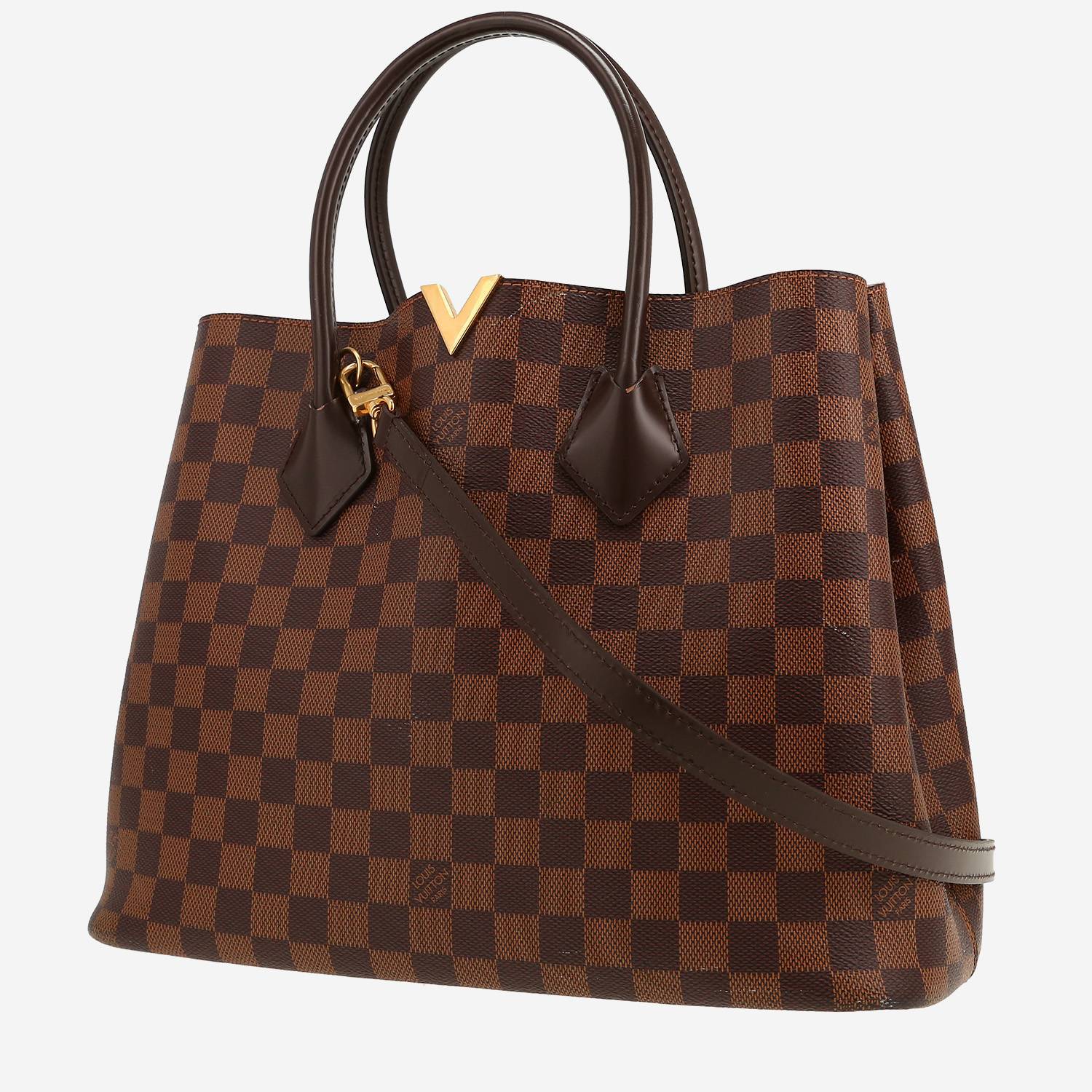 Bolso de mano Louis Vuitton Kensington en lona a cuadros revestida ébano y cuero marrón