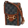 Gucci  1955 Horsebit shoulder bag  in blue "sûpreme GG" canvas  and brown leather - 00pp thumbnail