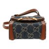 Gucci  1955 Horsebit shoulder bag  in blue "sûpreme GG" canvas  and brown leather - Detail D1 thumbnail
