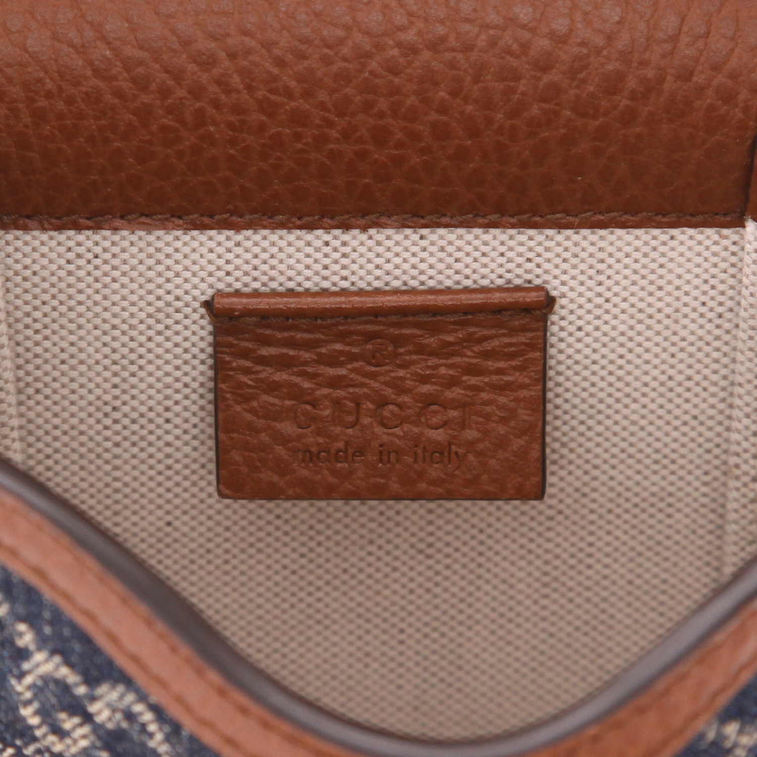 Bolso bandolera Gucci  1955 Horsebit en tejido "sûpreme GG" azul y cuero marrón - Detail D2