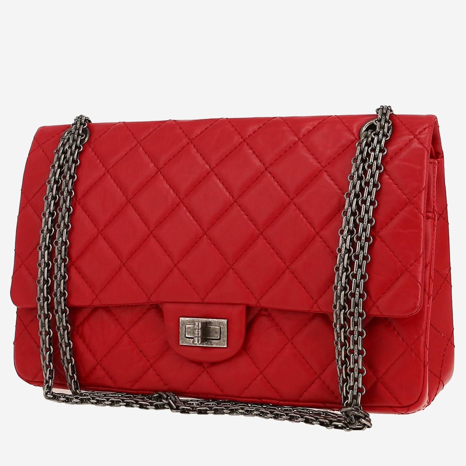 Chanel  2.55 large model  shoulder bag  in red quilted leather