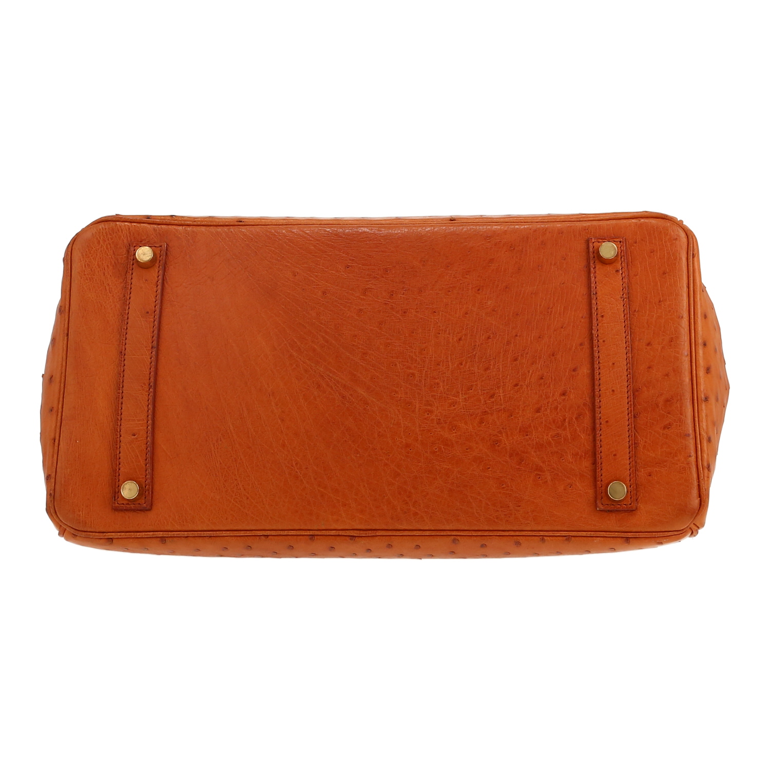 Bolso de mano Hermès  Birkin 35 cm en avestruz color oro - Detail D1