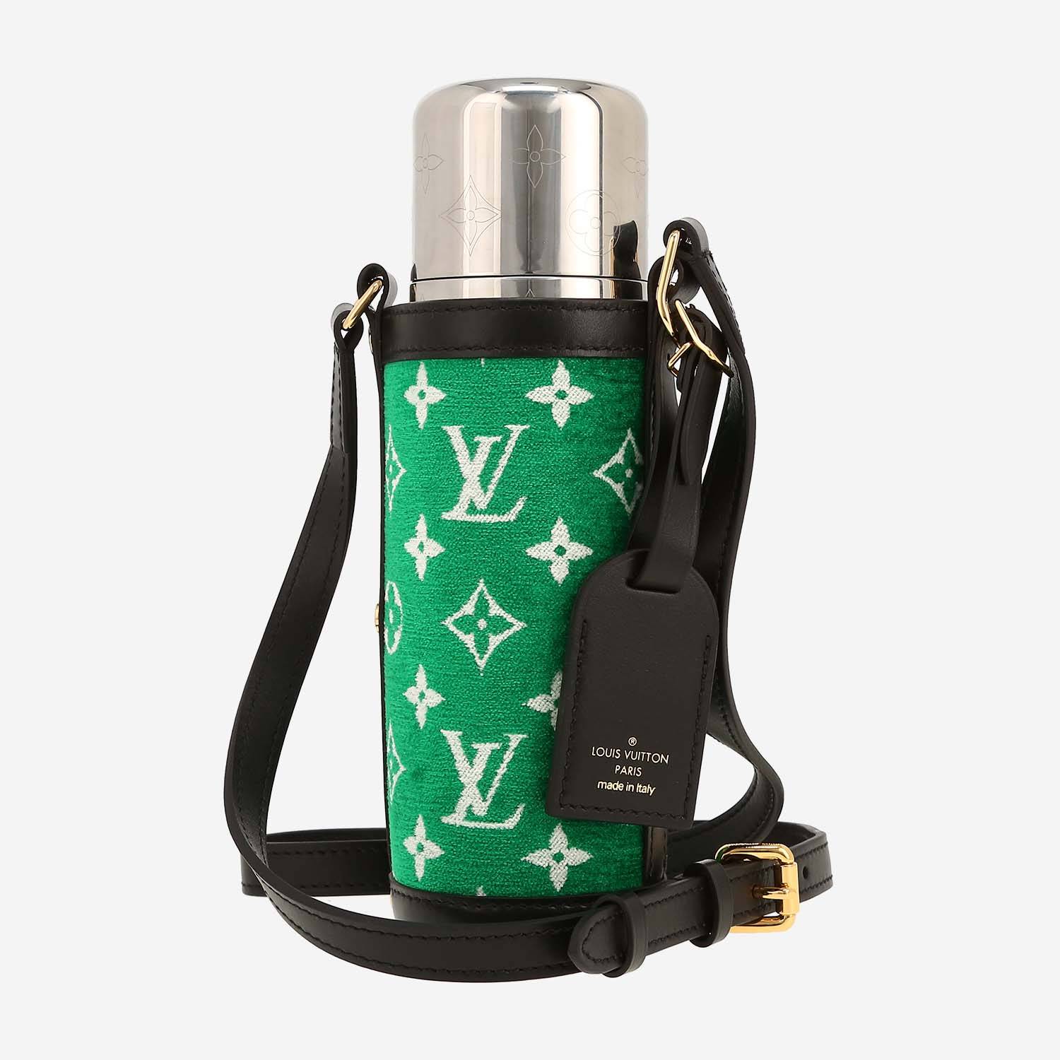 Louis Vuitton  Porte-Bouteille en velours monogram vert et cuir noir