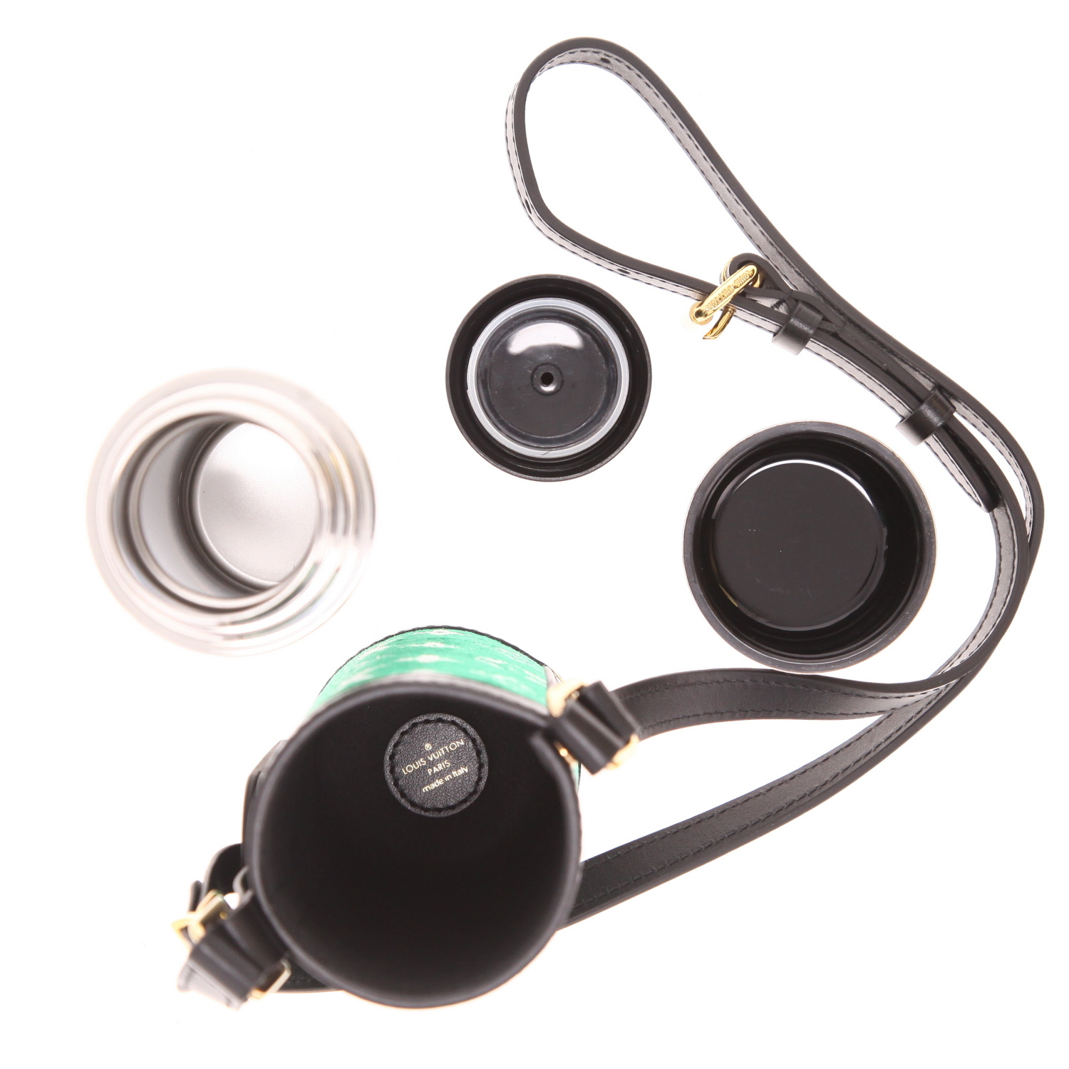 Louis Vuitton  Porte-Bouteille in green monogram velvet  and black leather - Detail D3