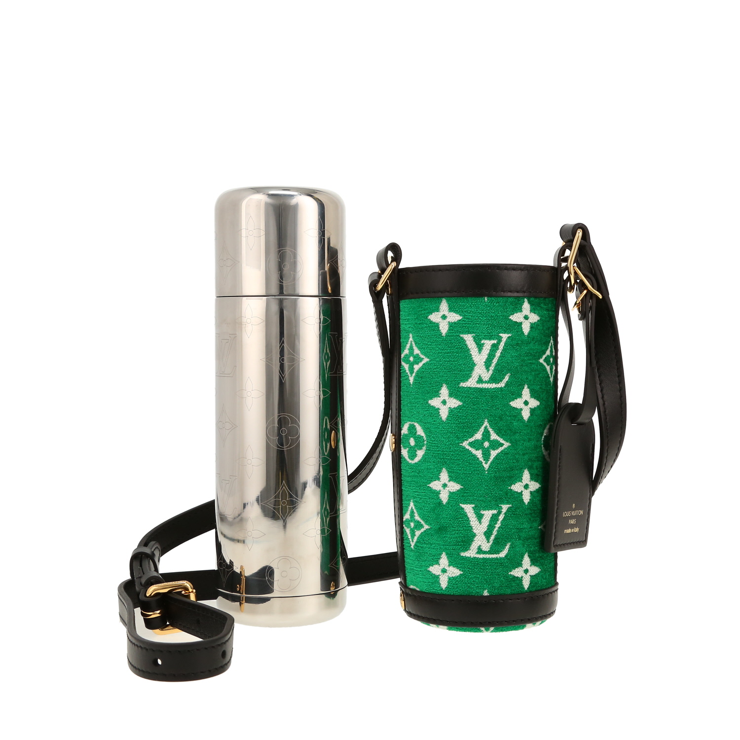 Louis Vuitton  Porte-Bouteille in velluto verde e pelle nera - Detail D4