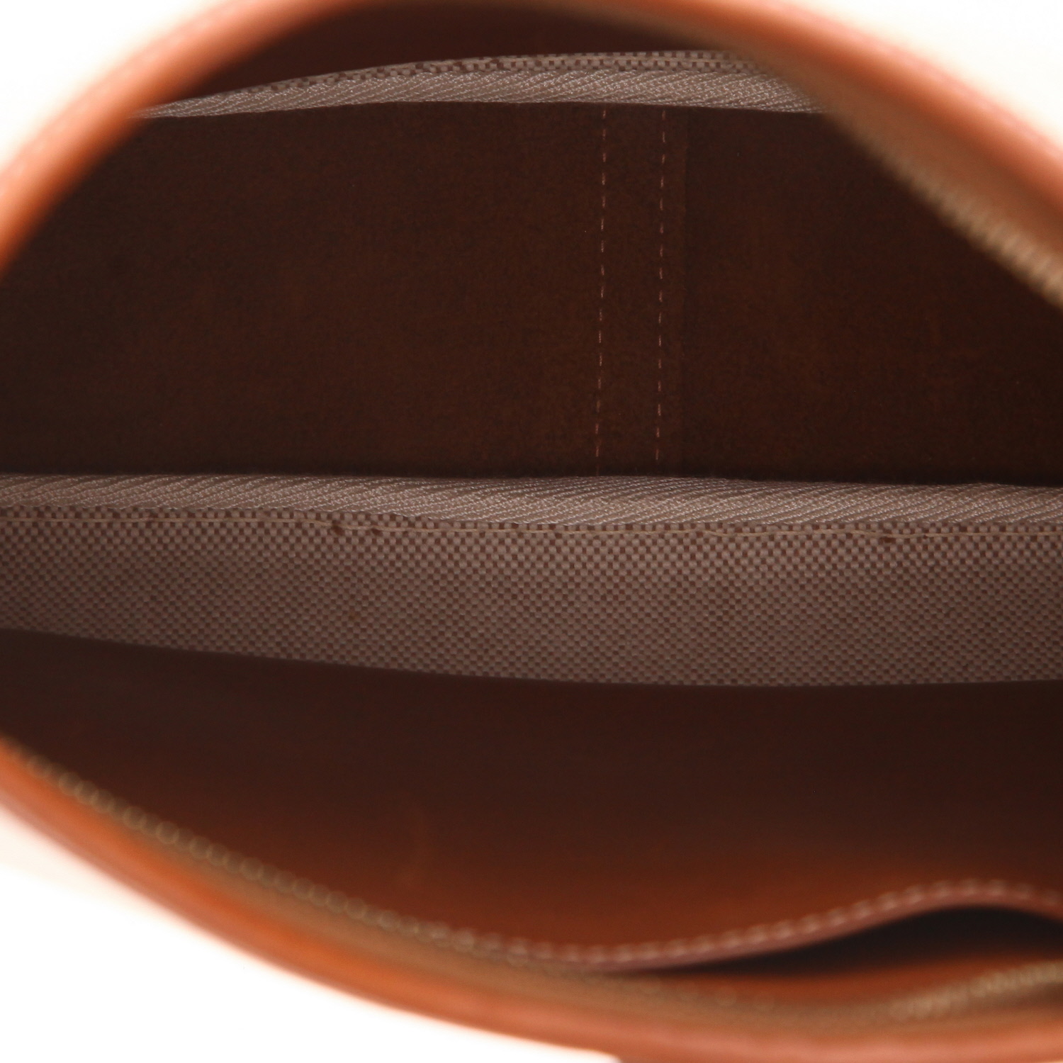 Borsa da spalla o a mano Hermès  Trim in pelle Barenia terra di Siena bruciata e tela beige - Detail D3