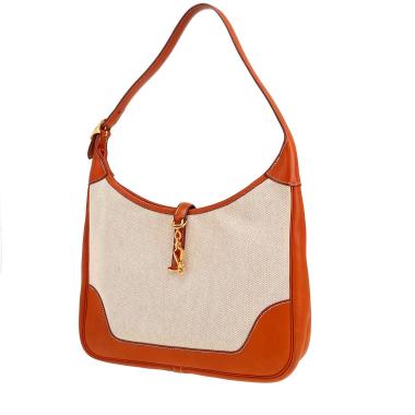 Sac porté épaule ou main Hermès  Trim en cuir Barénia fauve et toile beige