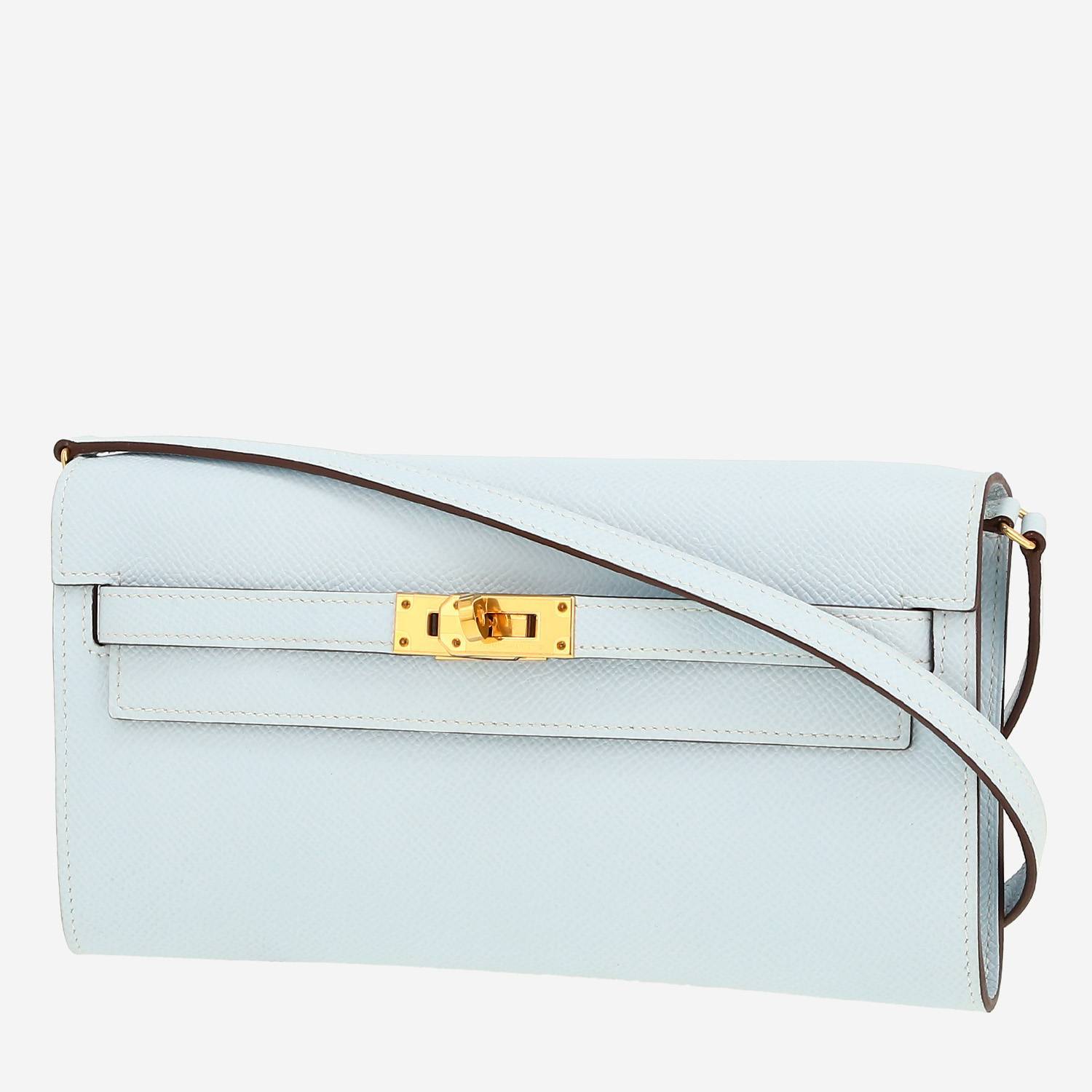 Sac/pochette Hermès  Kelly To Go en cuir epsom bleu Brume